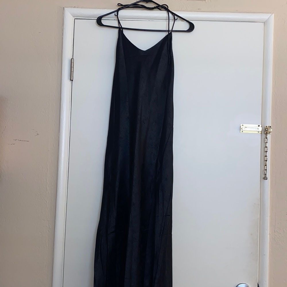 Silk black slip dress with slits
